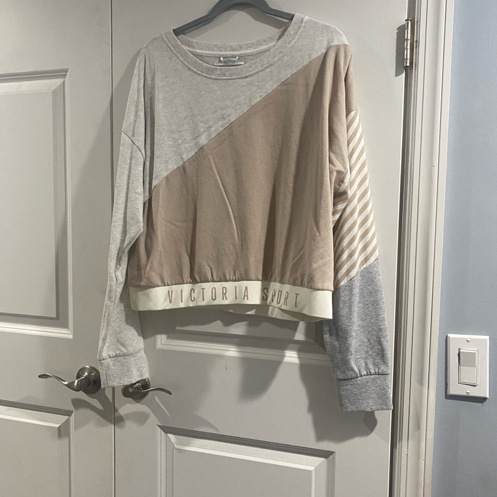 Victoria's Secret Gray and Tan Colorblock Sweatshirt
